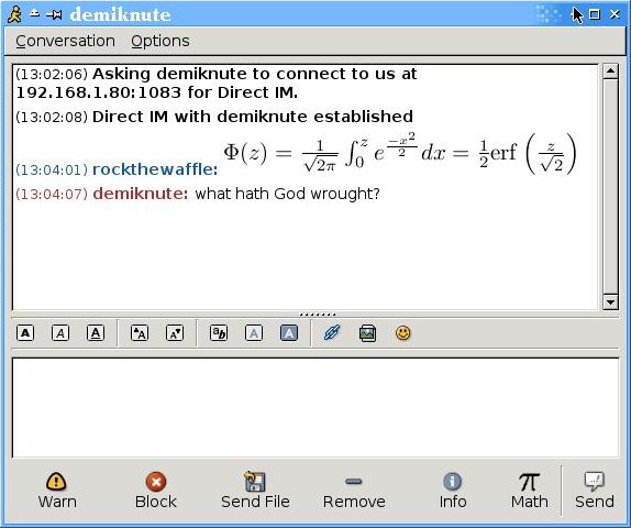 math text in gaim window